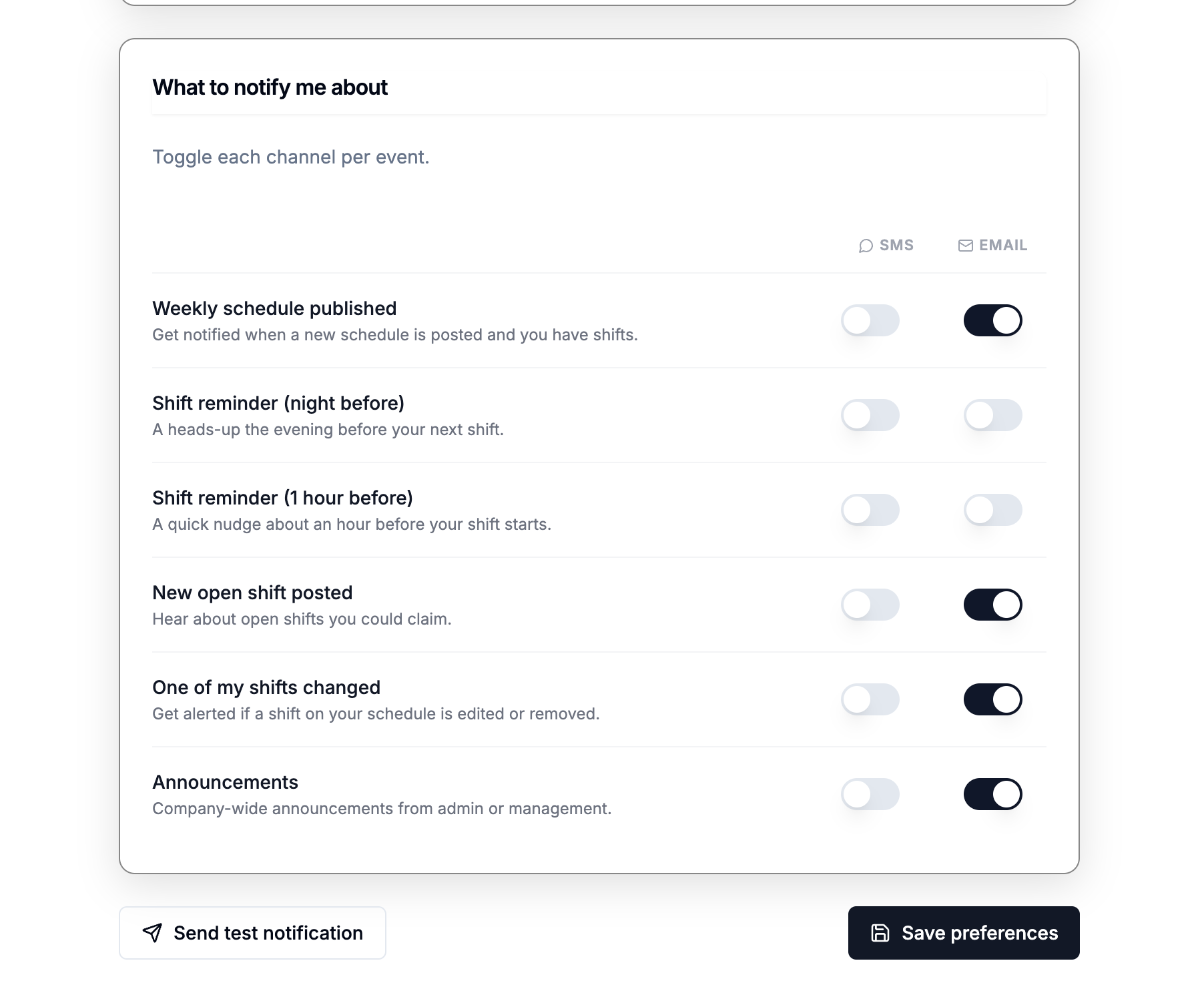 PAWTAL notification category toggles with SMS options in the OFF position by default.
